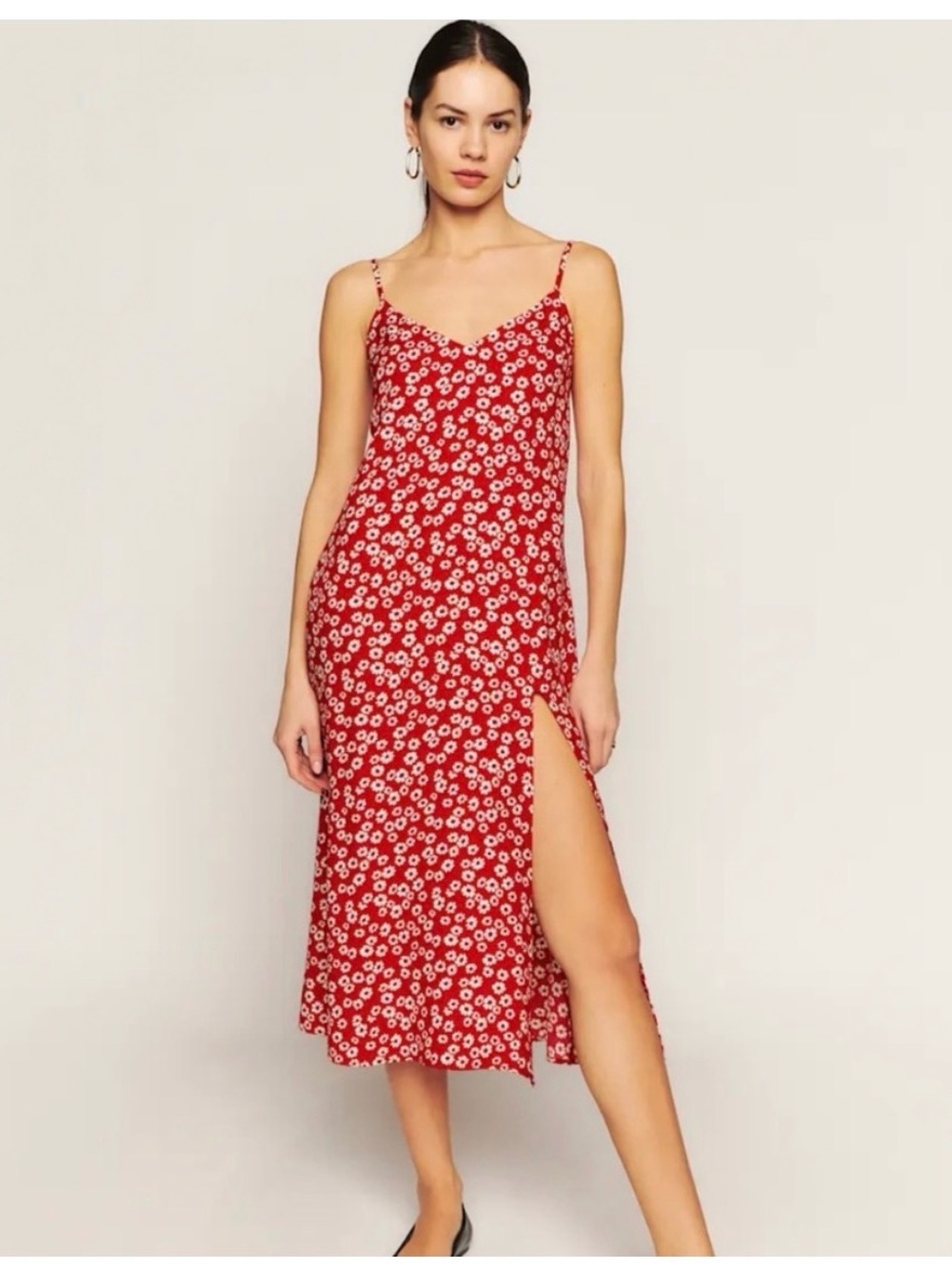 Reformation Crimini Red Floral Midi Slip Dress